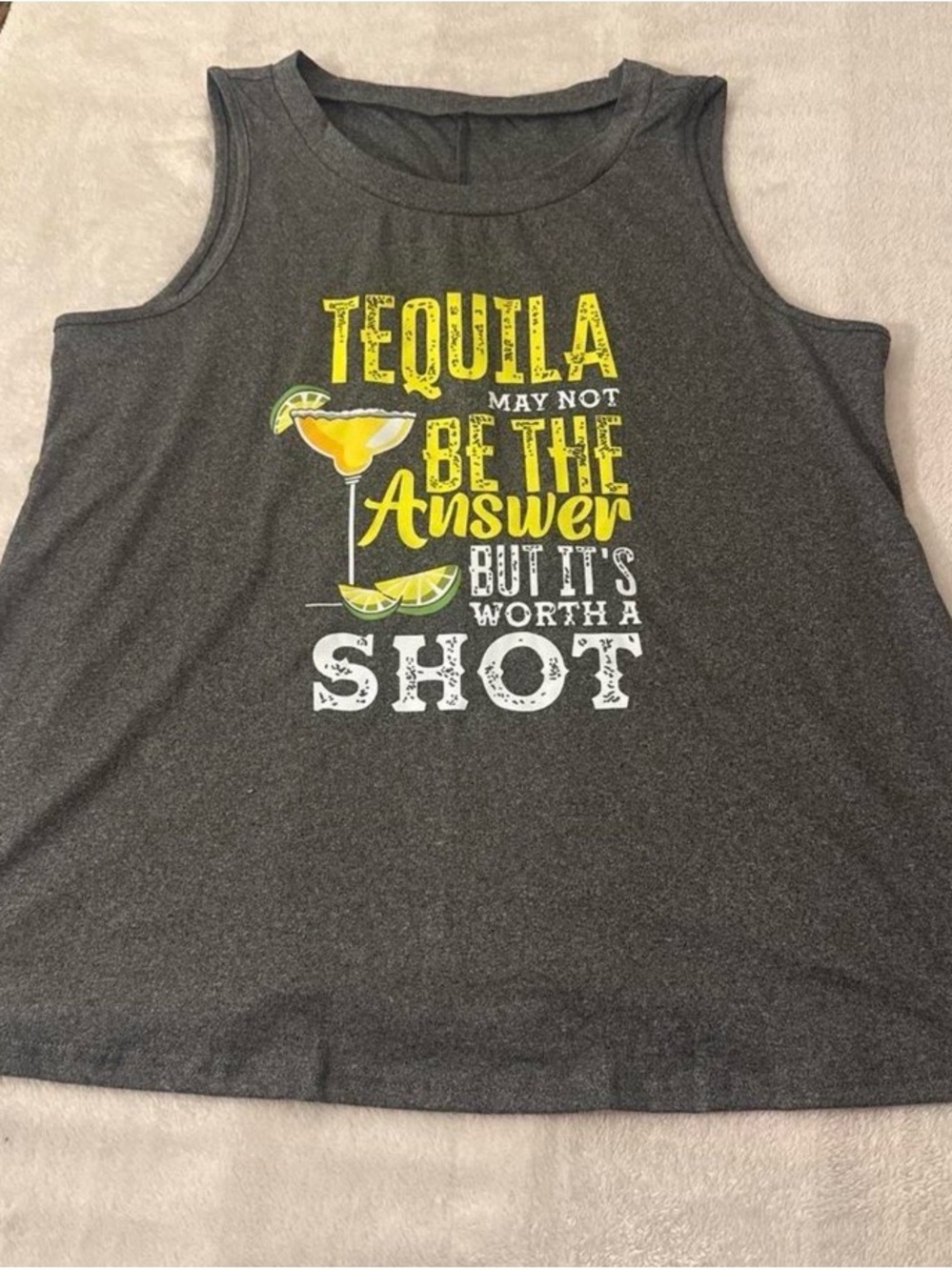 SHEIN Gray Tank Top with Yellow & White Tequila Graphic